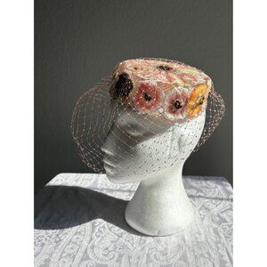 Vintage Floral Pillbox Hat with Veil